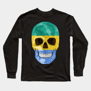 Gabon Flag Skull - Gift for Gabonese With Roots From Gabon Long Sleeve T-Shirt